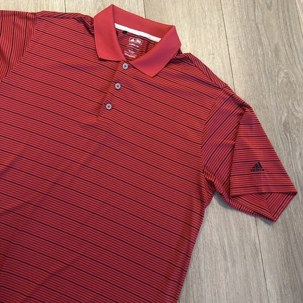Adidas Climalite Men's Performance Golf Polo Shirt Red Striped Lrg Country Club